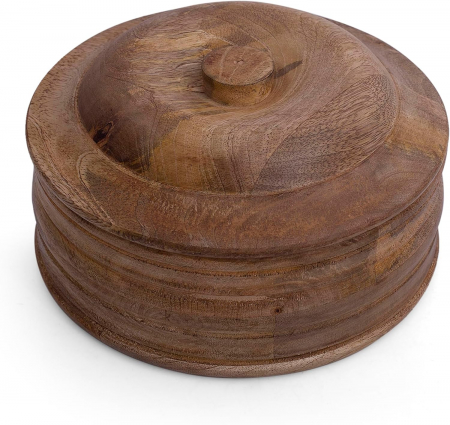 Cutie ornamentala rotunda cu capac  sculptata in lemn maro,  23x11cm [7]