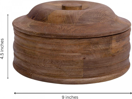 Cutie ornamentala rotunda cu capac  sculptata in lemn maro,  23x11cm [2]