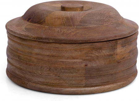 Cutii bijuterii - Cutie ornamentala rotunda cu capac  sculptata in lemn maro,  23x11cm