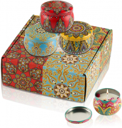 Cutii bijuterii - Cutii ornamentale metalice cu capace pentru artizanat lumanari, set 4 bucati