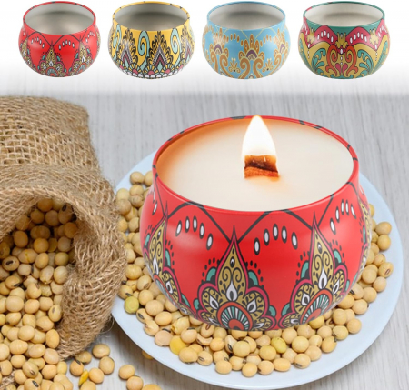 Cutii ornamentale metalice cu capace pentru artizanat lumanari, set 4 bucati [3]