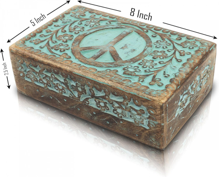 Cutie ornamentala sculptata in lemn maro, urme albastre, 20 x 12 x 6 cm [2]
