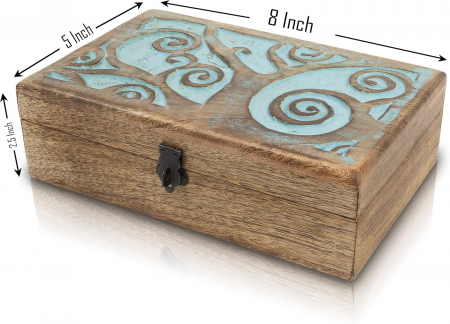 Cutie ornamentala sculptata in lemn maro,  20 x 12 x 6 cm urme albastre [2]