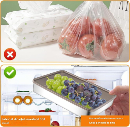 Set 3 cutii alimentare din otel inoxidabil cu capac din plastic transparent, caserole etans [4]