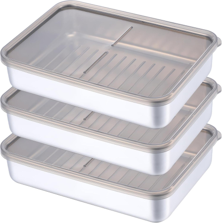 CUTII ALIMENTARE - Set 3 cutii alimentare din otel inoxidabil cu capac din plastic transparent, caserole etans