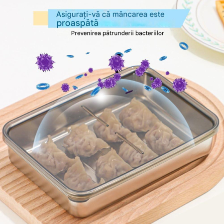 Set 3 cutii alimentare din otel inoxidabil cu capac din plastic transparent, caserole etans [6]