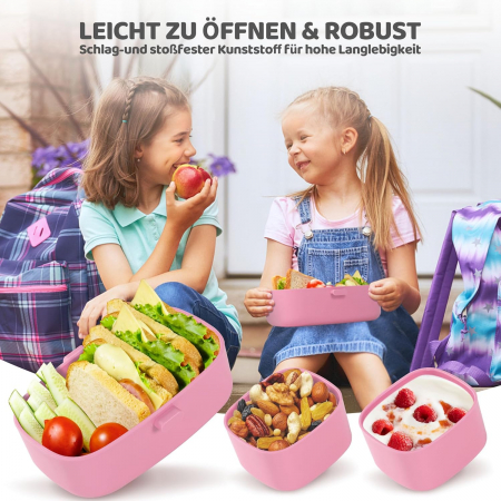 Cutie Roz pentru pranz copii cu blocator deschidere si tacamuri [5]