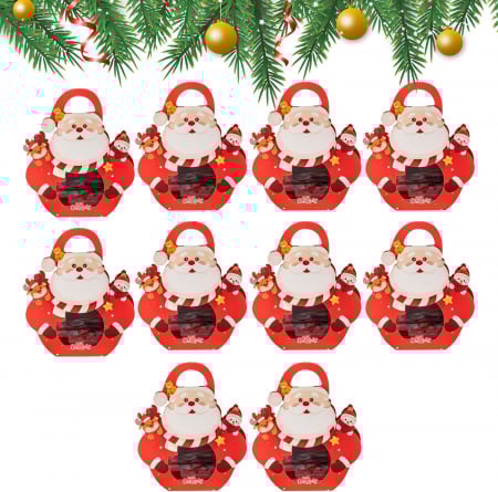 CUTII ALIMENTARE - Cutii de prajituri pentru agatat in pomul de Craciun model Mos set 10 bucati