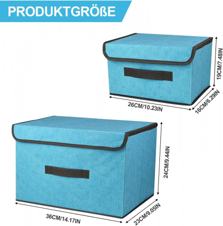 Cutii pliabile de depozitare cu capac, stivuibile, albastre, 2x"26 x 16 x 19" cm si 2x"36 x 23 x 24" cm [1]