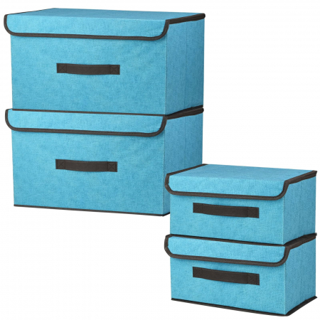 accesorii depozitare - Cutii pliabile de depozitare cu capac, stivuibile, albastre, 2x"26 x 16 x 19" cm si 2x"36 x 23 x 24" cm