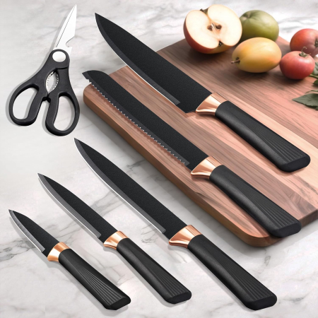 Set de cuțite de bucătărie 6 piese din oțel inoxidabil cu suport asezare [1]