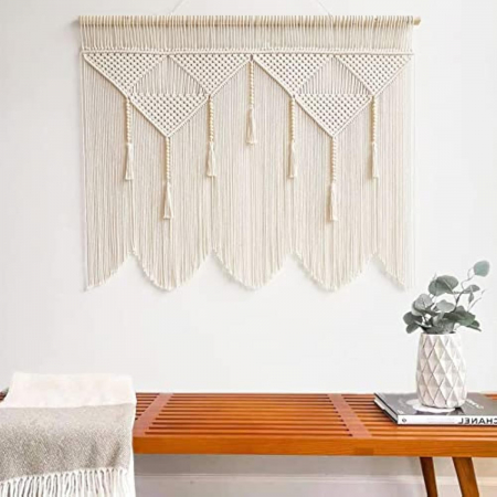 decoratiuni perete - Decoratiune de perete din macrame, realizata manual, crem, 120x100 cm