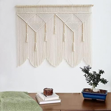 Decoratiune de perete din macrame, realizata manual, crem, 120x100 cm [1]