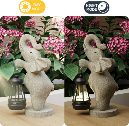 Decoratiune de gradina, terasa, balcon cu LED-uri si panou solar 26 cm, elefant [2]