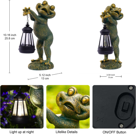 Decoratiune de gradina, terasa, balcon cu LED-uri si panou solar 25.8 cm, broscuta [2]