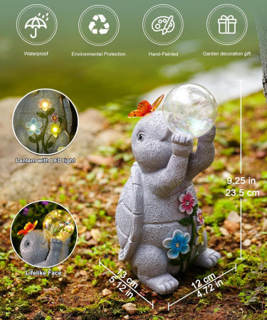 Decoratiune de gradina, terasa, balcon cu LED-uri si panou solar 26 cm, testoasa [2]