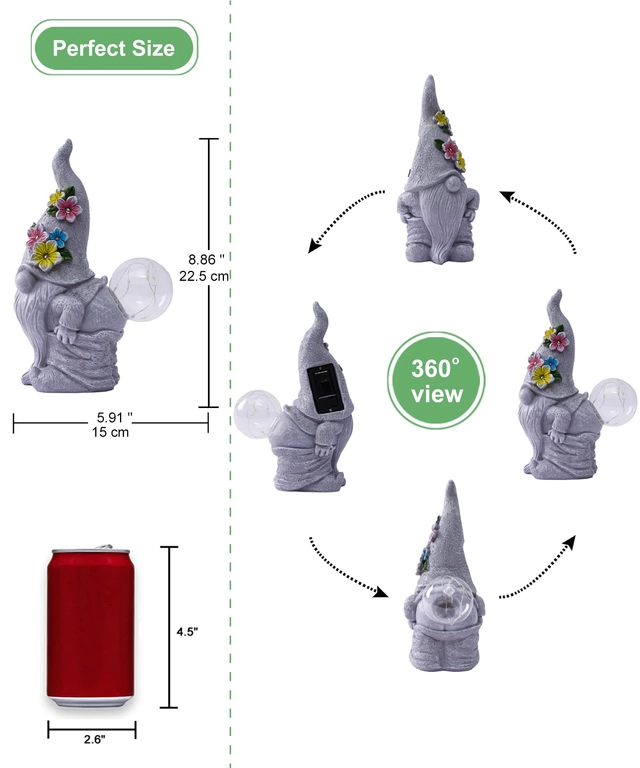 Decoratiune de gradina, terasa, balcon cu LED-uri si panou solar 26 cm, pitic [2]