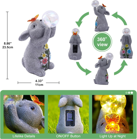 Decoratiune de gradina, terasa, balcon cu LED-uri si panou solar 26 cm, iepuras [2]