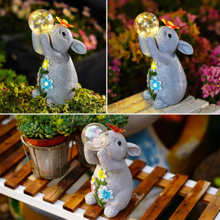 Decoratiune de gradina, terasa, balcon cu LED-uri si panou solar 26 cm, iepuras [4]