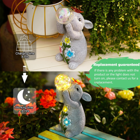 Decoratiune de gradina, terasa, balcon cu LED-uri si panou solar 26 cm, iepuras [3]