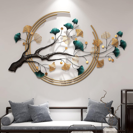 Arta murală metalică 3D frunză ginkgo handmade modern lux –decoratiune abstracta mare 110x68cm [6]
