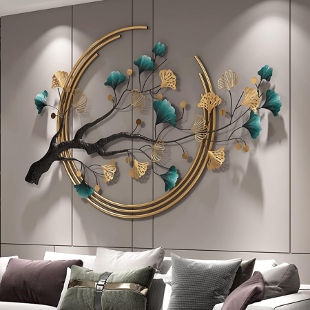 Arta murală metalică 3D frunză ginkgo handmade modern lux –decoratiune abstracta mare 110x68cm [7]