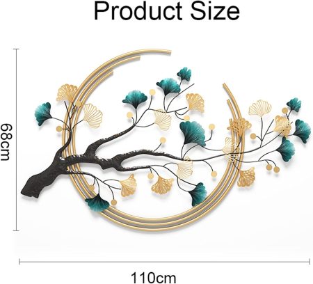 Arta murală metalică 3D frunză ginkgo handmade modern lux –decoratiune abstracta mare 110x68cm [4]