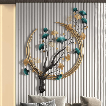 Arta murală metalică 3D frunză ginkgo handmade modern lux –decoratiune abstracta mare 110x68cm [3]