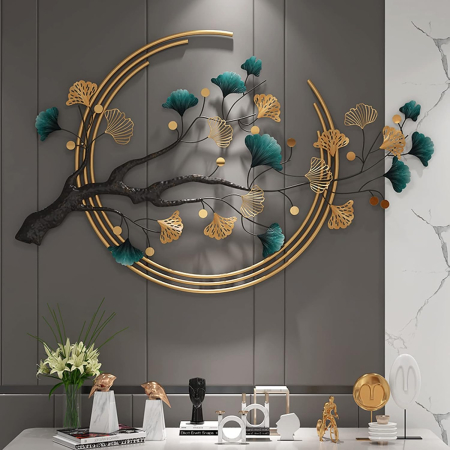 Arta murală metalică 3D frunză ginkgo handmade modern lux –decoratiune abstracta mare 110x68cm [5]