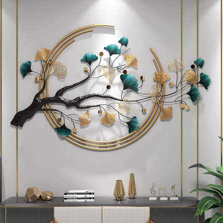 Arta murală metalică 3D frunză ginkgo handmade modern lux –decoratiune abstracta mare 110x68cm [2]