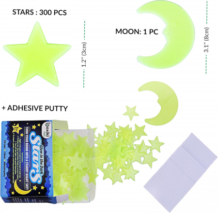 Decoratiuni de perete fluorescente diferite marimi, stele si luna 300 bucati [2]