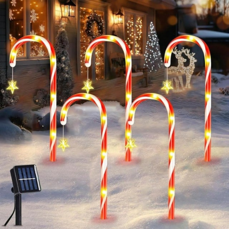instalatii lumini - Decoratiuni solare luminoase LED, set 5 bastonase cu stelute