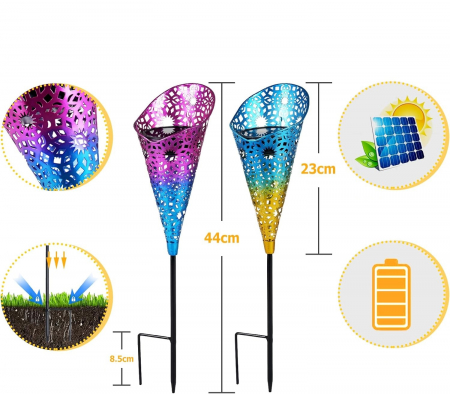 Decoratiuni metalice solare luminoase LED, set 2 cupe colorate [6]