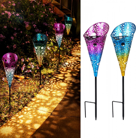instalatii lumini - Decoratiuni metalice solare luminoase LED, set 2 cupe colorate