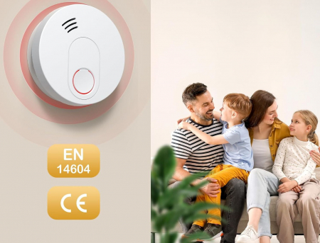 Detector de fum cu suport magnetic și baterie, conectabil la rețea, wireless, certificat TÜV conform DIN EN 14604 [1]
