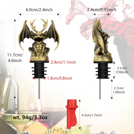 Dop pentru sticle de vin cu model, aeratoare, turnator, negru [9]