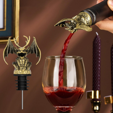 Dop pentru sticle de vin cu model, aeratoare, turnator, negru [6]