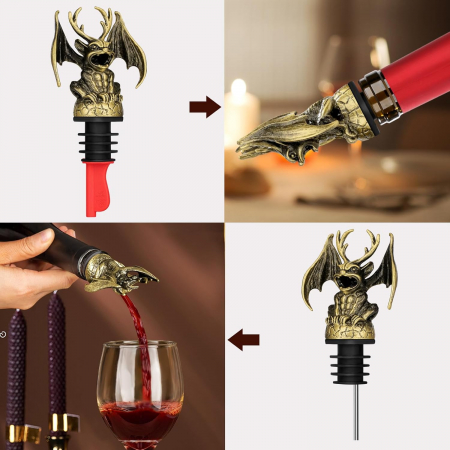 Dop pentru sticle de vin cu model, aeratoare, turnator, negru [5]