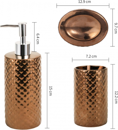 Accesorii baie din ceramica, set dozator lichide, pahar, suport sapun [3]