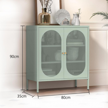 Dulap de metal cu picioare reglabile cu 2 usi si 3 rafturi Verde 90 x 80 x 35 cm - [2]
