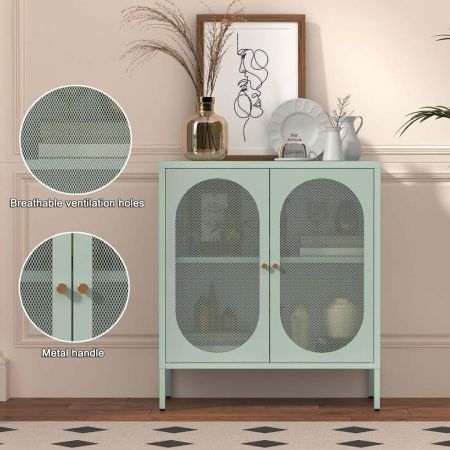 Dulap de metal cu picioare reglabile cu 2 usi si 3 rafturi Verde 90 x 80 x 35 cm - [3]