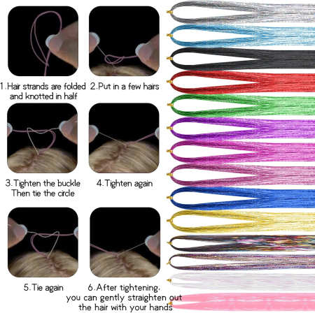 Șuvițe decorative pentru păr, Hair Tinsel, 14 culori, 94 cm, extensii colorate cu efect strălucitor [3]