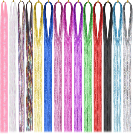 ACCESORII PAR - Șuvițe decorative pentru păr, Hair Tinsel, 14 culori, 94 cm, extensii colorate cu efect strălucitor