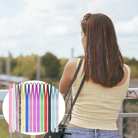 Șuvițe decorative pentru păr, Hair Tinsel, 14 culori, 94 cm, extensii colorate cu efect strălucitor [6]