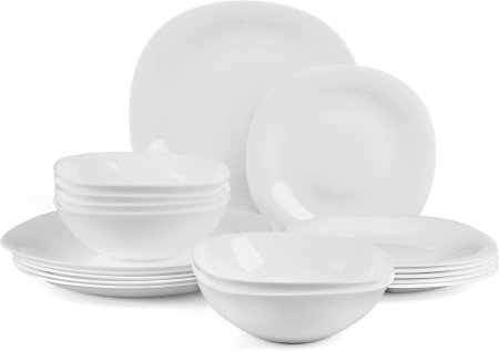 vesela - Set de veselă din sticlă opal 18 piese compatibile mașina de spălat vase și cuptor cu microunde