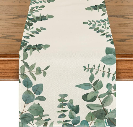 ACCESORII MASA - Fata de masa decorativa, cu frunze eucalipt 40x100 cm