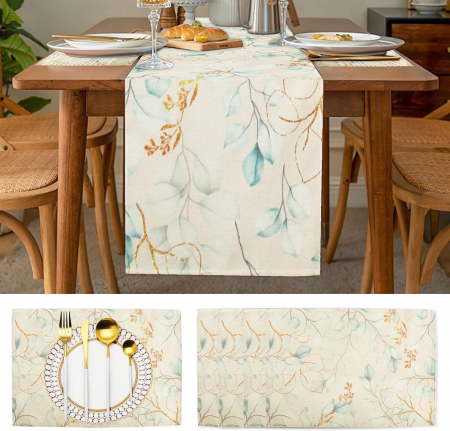 ACCESORII MASA - Fata de masa 30x180 cm cu 4 suporti farfurii model eucalipt