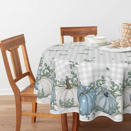 Fata de masa din fibre textile, rotunda, dovleci albastri, 140 cm [1]