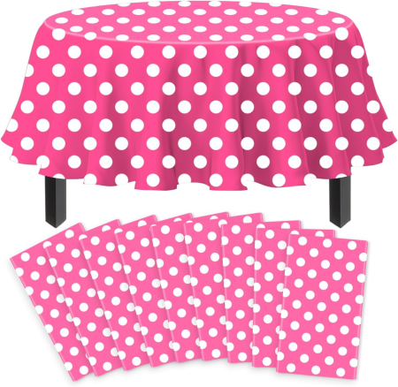 ACCESORII MASA - Fate de masa, rotunde, Roz cu buline 213 cm diametru, set 9 bucati