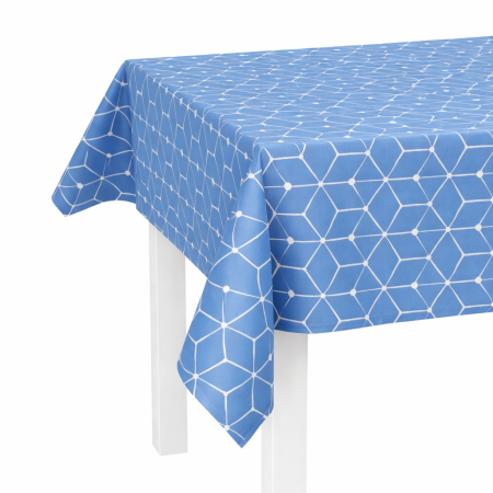 BUCATARIE - Fata de masa albastra cu forme geometrice, din pânză cerată lavabilă 240x140cm rezistentă la ap